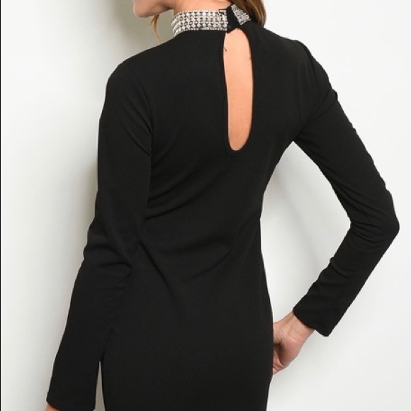 ❌DONATED❌Black Rhinestone Mock Neck Peep Hole Long Sleeve Dress - Picture 3 of 11